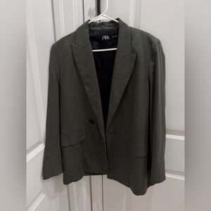ZARA Olive Green Single-Breasted Women's Blazer